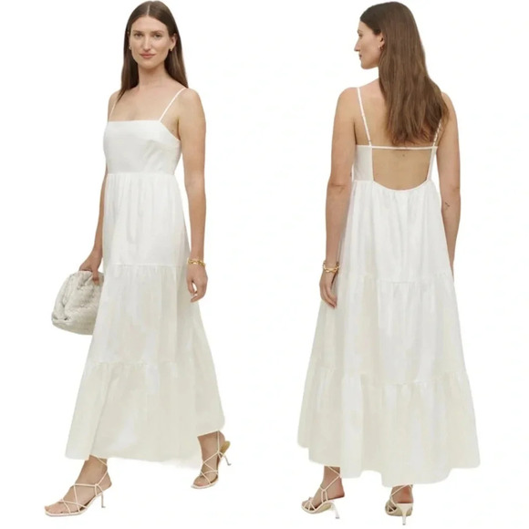 NWT Reformation East White Organic Cotton Tiered Midi Dress Size L - Picture 2 of 16